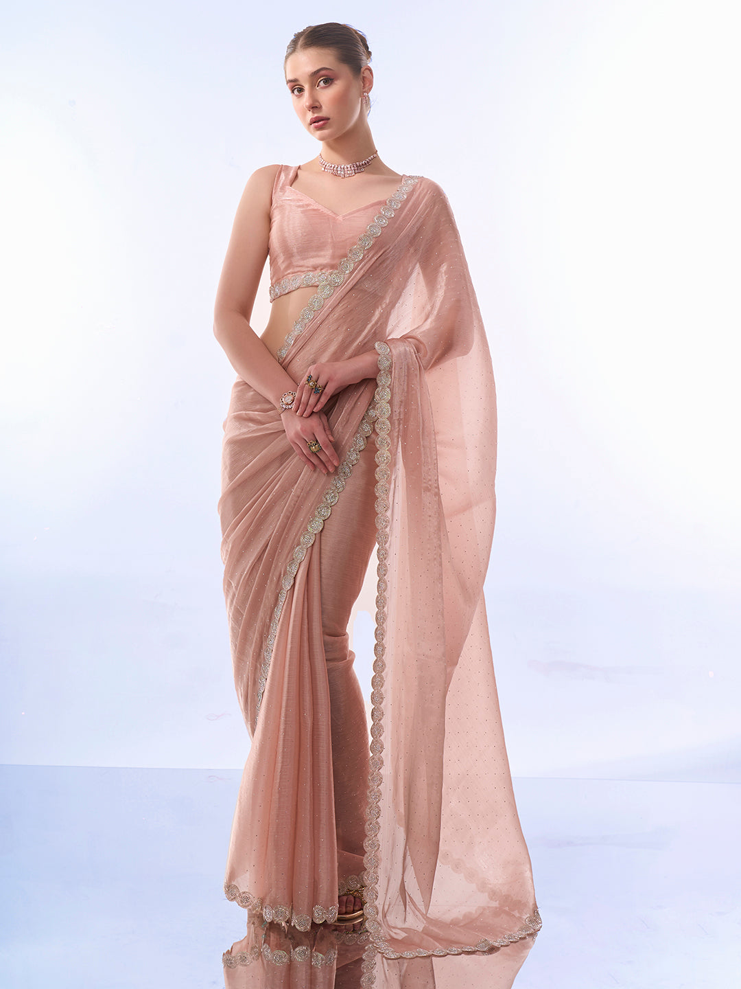 Swarovski Designer Saree with Art-Silk Blouse | Burburry Fabric for Weddings