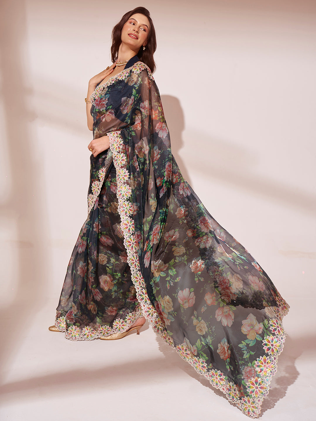 Jimmy-Choo Saree | Swarovski Designer Work | Art-Silk Blouse for Weddings