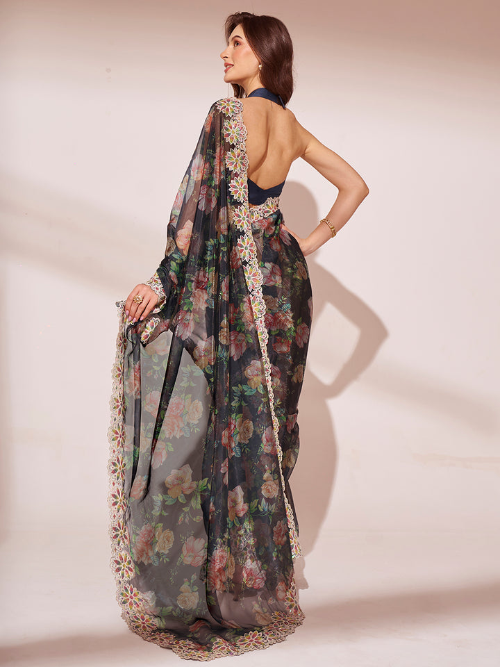 Jimmy-Choo Saree | Swarovski Designer Work | Art-Silk Blouse for Weddings