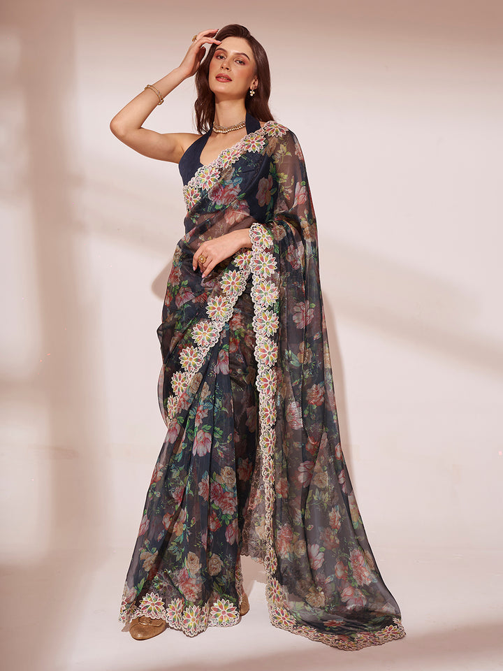 Jimmy-Choo Saree | Swarovski Designer Work | Art-Silk Blouse for Weddings