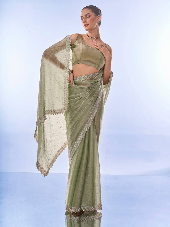 Burburry Saree with Swarovski Designer Work | Art-Silk Blouse for Weddings