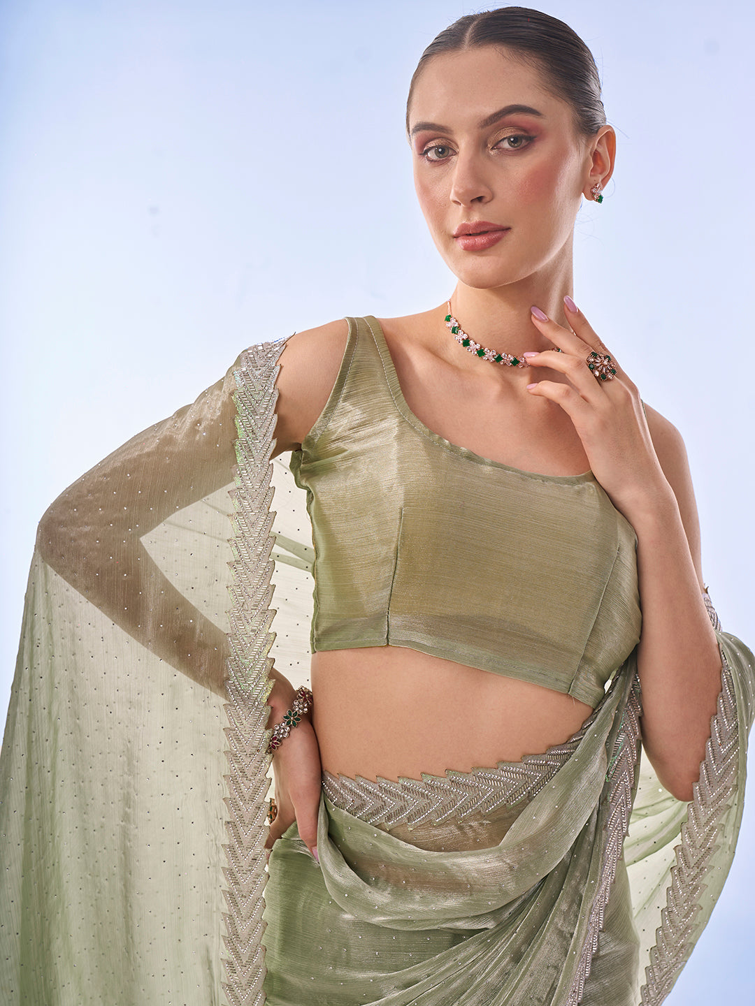 Burburry Saree with Swarovski Designer Work | Art-Silk Blouse for Weddings