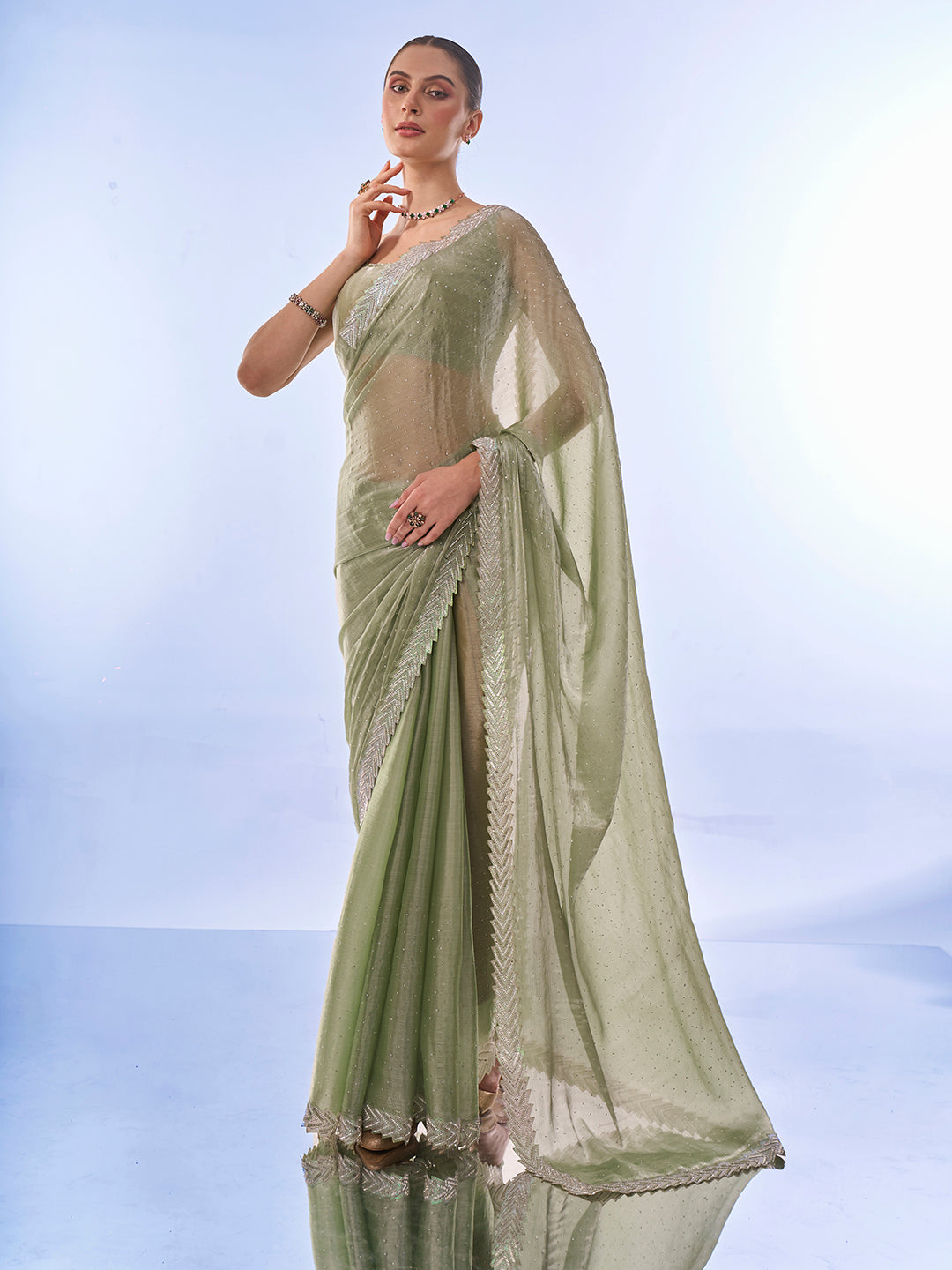 Burburry Saree with Swarovski Designer Work | Art-Silk Blouse for Weddings