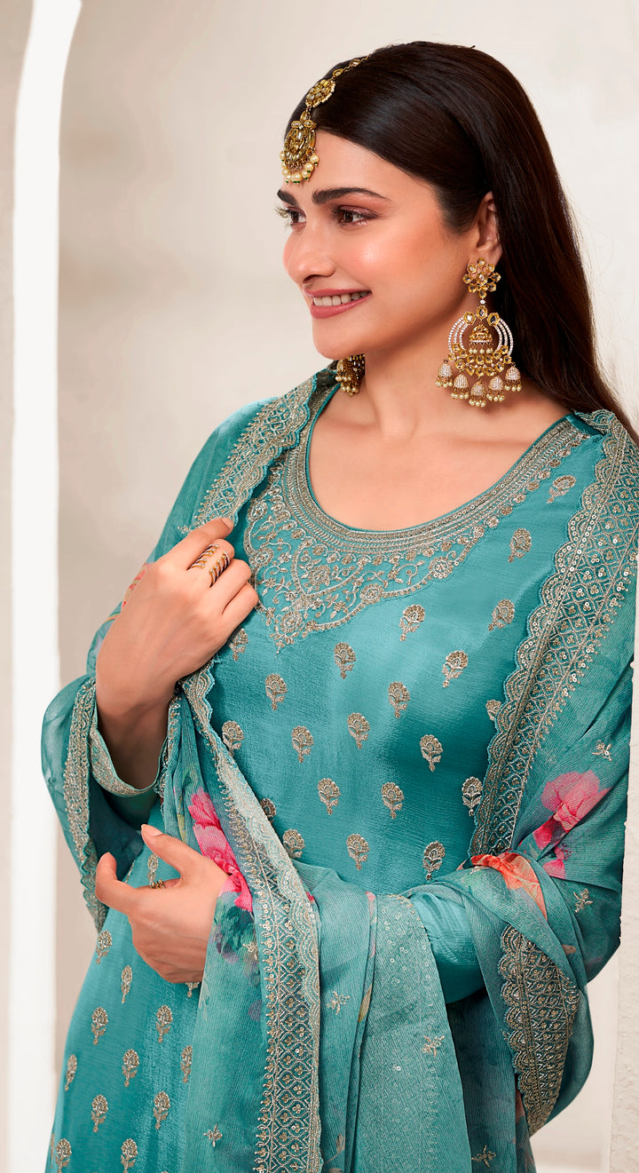 Elegant Sharara Suit in Fine Color with Bottom & Dupatta | Premium Viscose Chinon Fabric