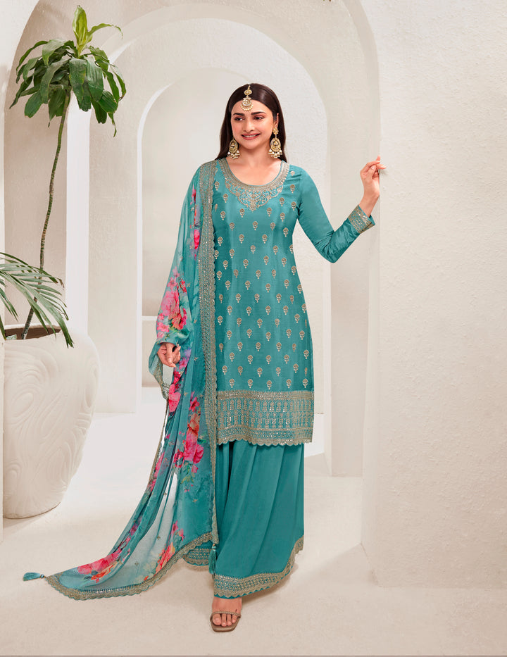 Elegant Sharara Suit in Fine Color with Bottom & Dupatta | Premium Viscose Chinon Fabric