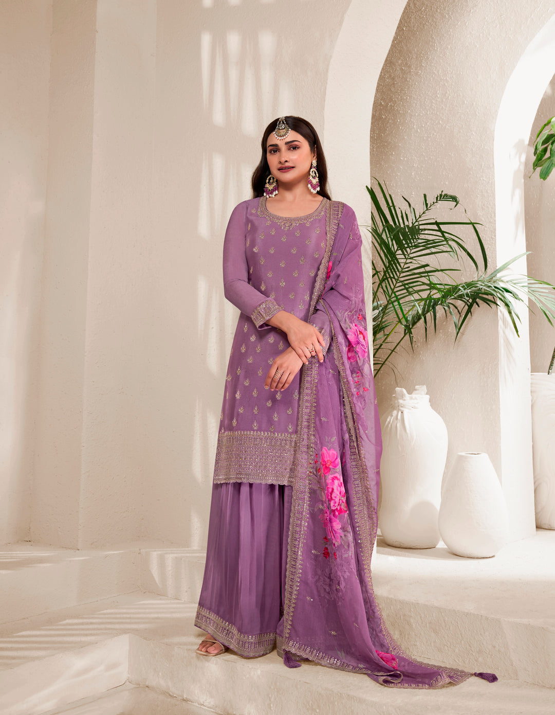 Elegant Sharara Suit in Fine Color with Bottom & Dupatta | Premium Viscose Chinon Fabric