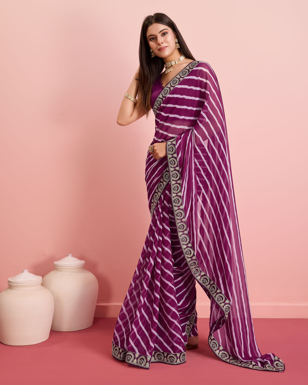 Elegant Georgette Laheriya-Printed Saree with Art-Silk Blouse | Wedding & Festive