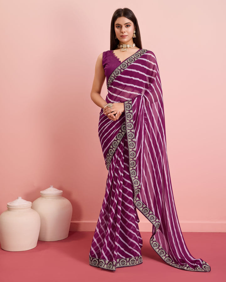 Elegant Georgette Laheriya-Printed Saree with Art-Silk Blouse | Wedding & Festive