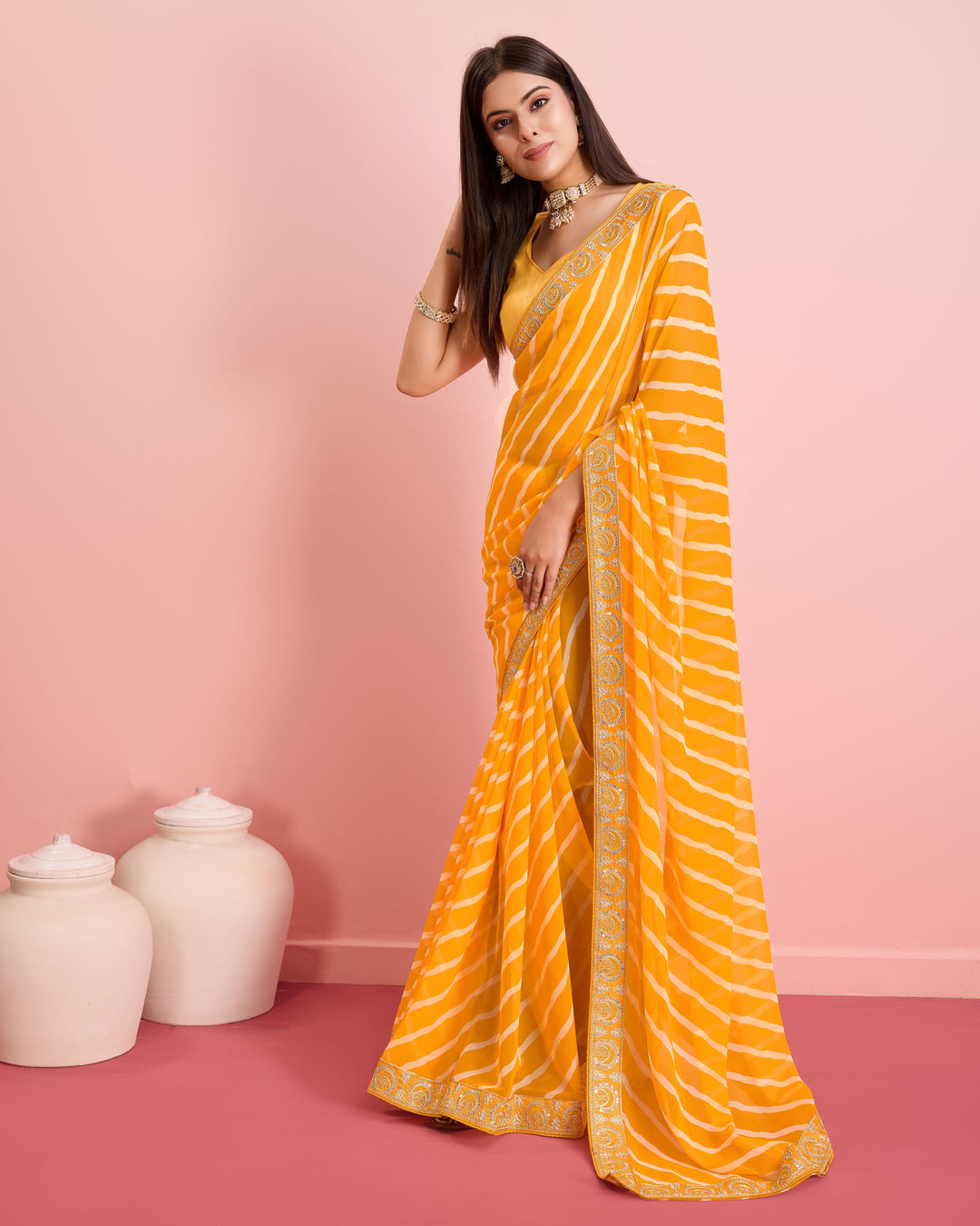 Elegant Georgette Laheriya-Printed Saree with Art-Silk Blouse | Wedding & Festive