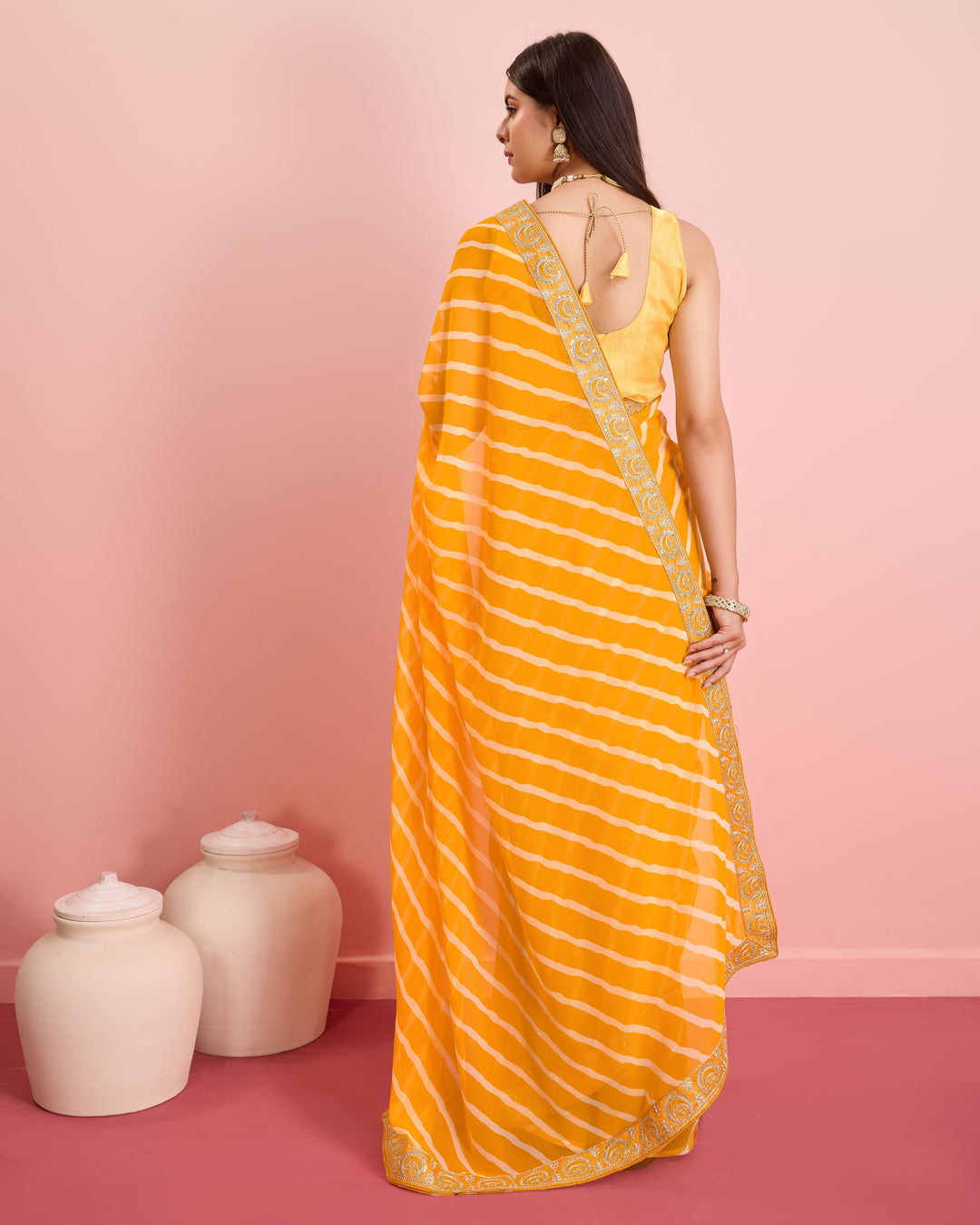 Elegant Georgette Laheriya-Printed Saree with Art-Silk Blouse | Wedding & Festive