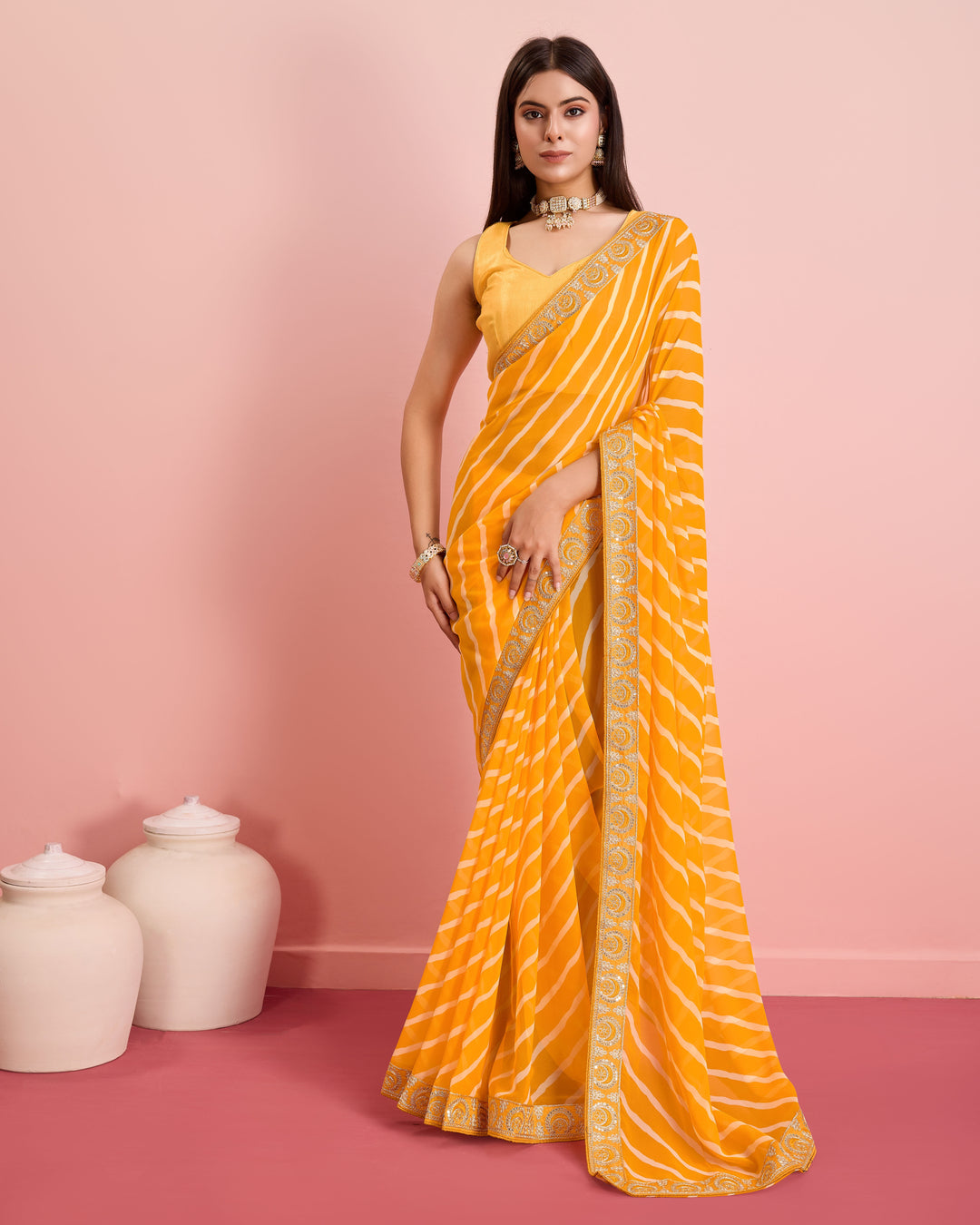 Elegant Georgette Laheriya-Printed Saree with Art-Silk Blouse | Wedding & Festive