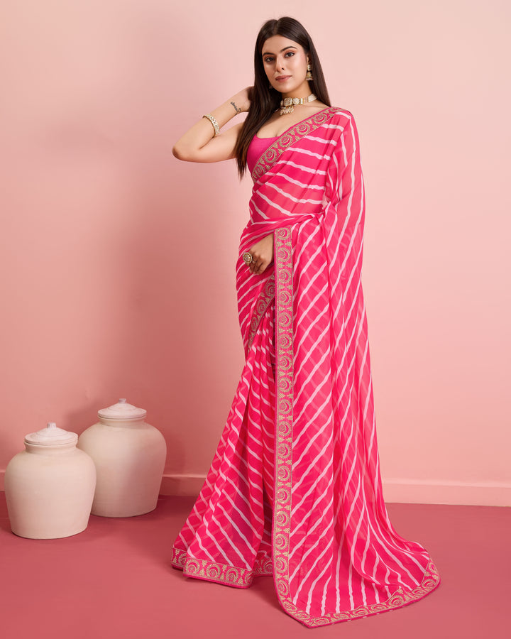 Elegant Georgette Laheriya-Printed Saree with Art-Silk Blouse | Wedding & Festive