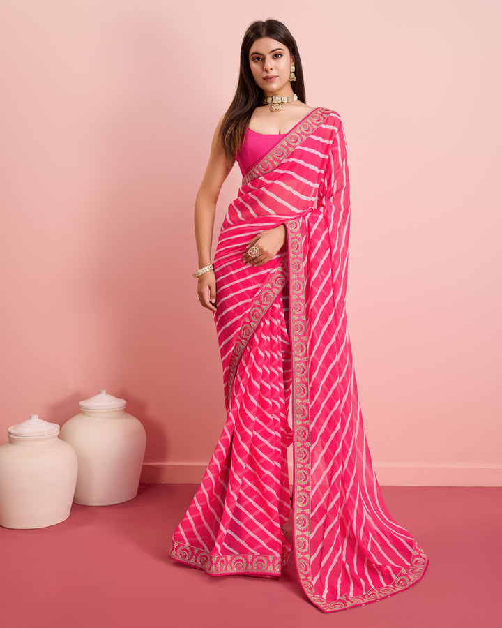 Elegant Georgette Laheriya-Printed Saree with Art-Silk Blouse | Wedding & Festive