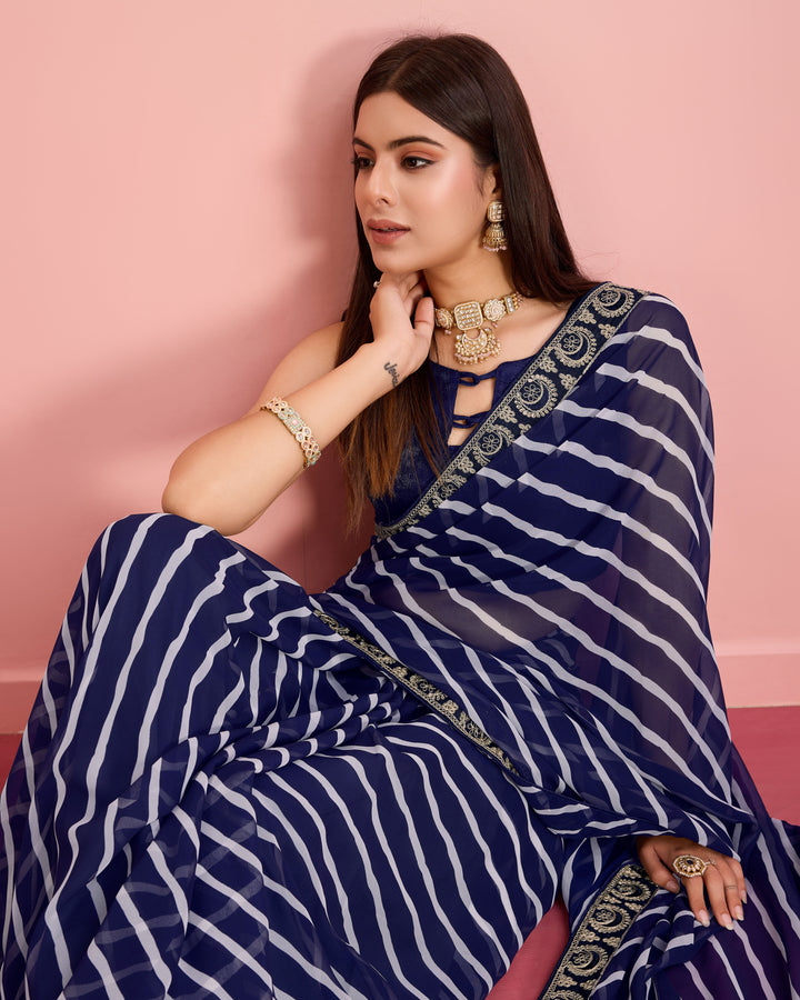 Elegant Georgette Laheriya-Printed Saree with Art-Silk Blouse | Wedding & Festive