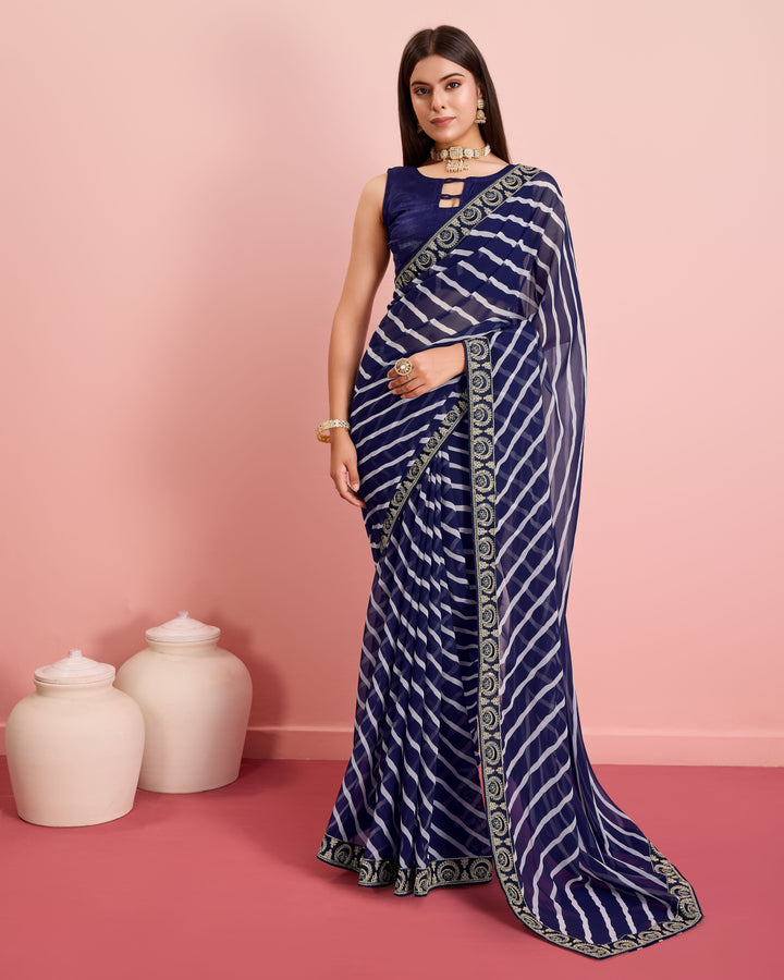 Elegant Georgette Laheriya-Printed Saree with Art-Silk Blouse | Wedding & Festive