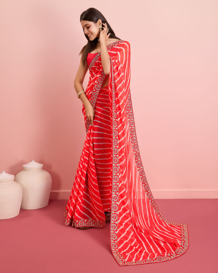 Elegant Georgette Laheriya-Printed Saree with Art-Silk Blouse | Wedding & Festive