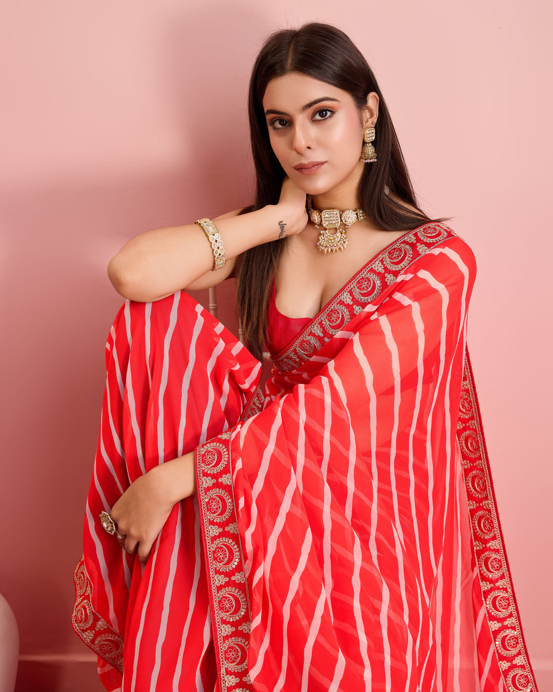 Elegant Georgette Laheriya-Printed Saree with Art-Silk Blouse | Wedding & Festive