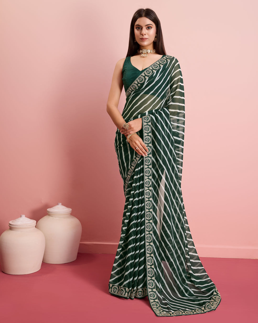 Elegant Georgette Laheriya-Printed Saree with Art-Silk Blouse | Wedding & Festive