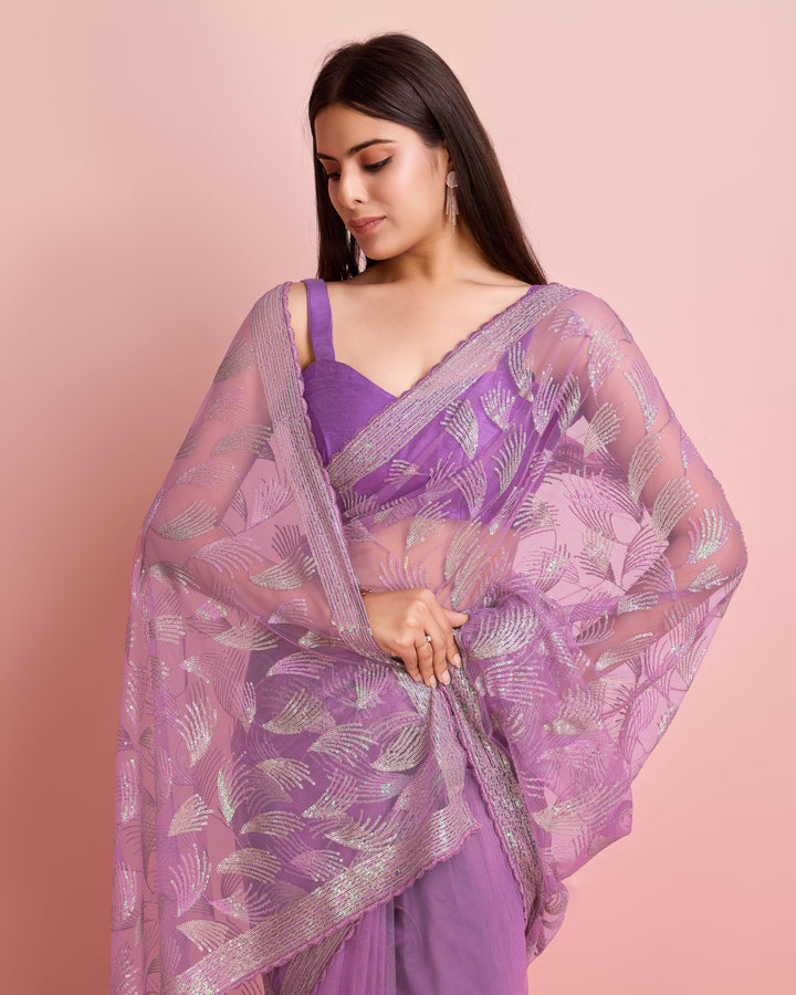 Soft-Net Saree with Sequance Embroidery | Art-Silk Blouse for Weddings & Festive Events