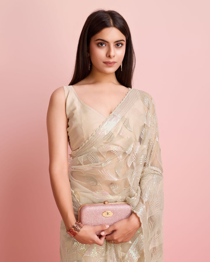 Soft-Net Saree with Sequance Embroidery | Art-Silk Blouse for Weddings & Festive Events