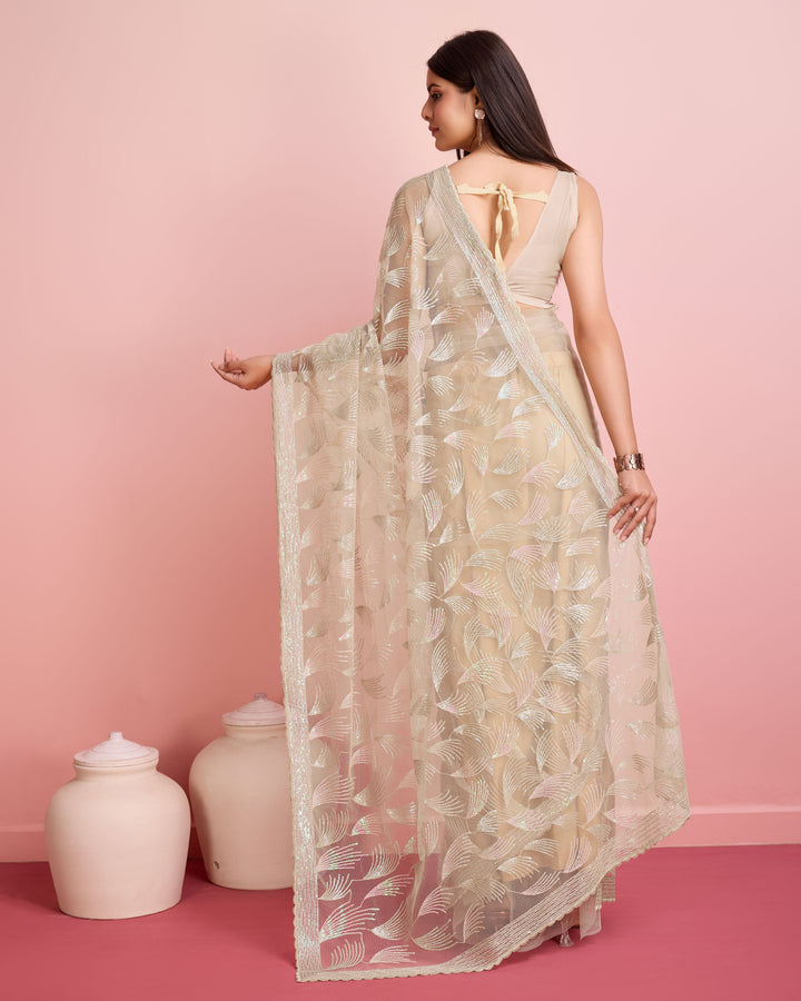 Soft-Net Saree with Sequance Embroidery | Art-Silk Blouse for Weddings & Festive Events