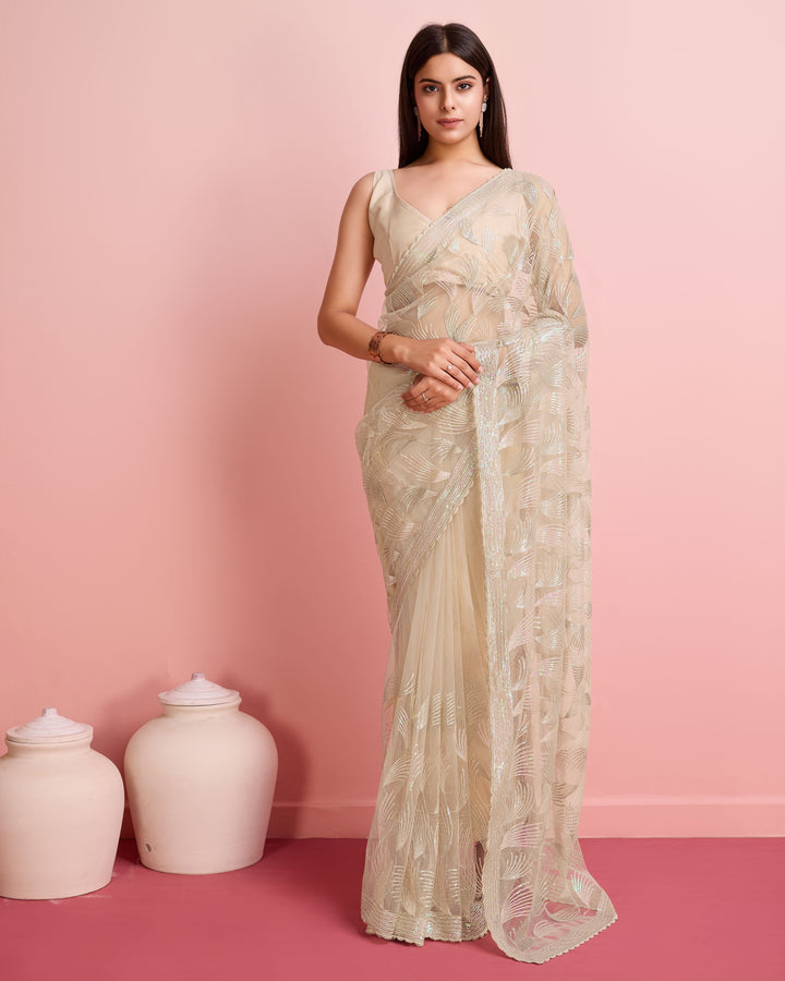 Soft-Net Saree with Sequance Embroidery | Art-Silk Blouse for Weddings & Festive Events