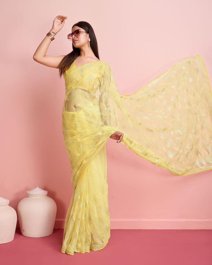 Soft-Net Saree with Sequance Embroidery | Art-Silk Blouse for Weddings & Festive Events