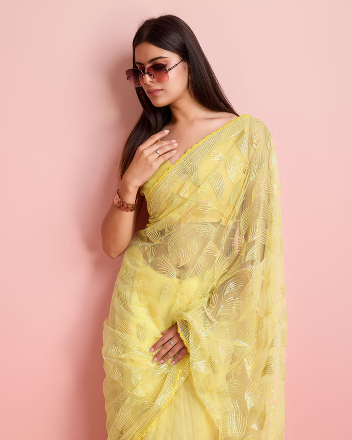 Soft-Net Saree with Sequance Embroidery | Art-Silk Blouse for Weddings & Festive Events