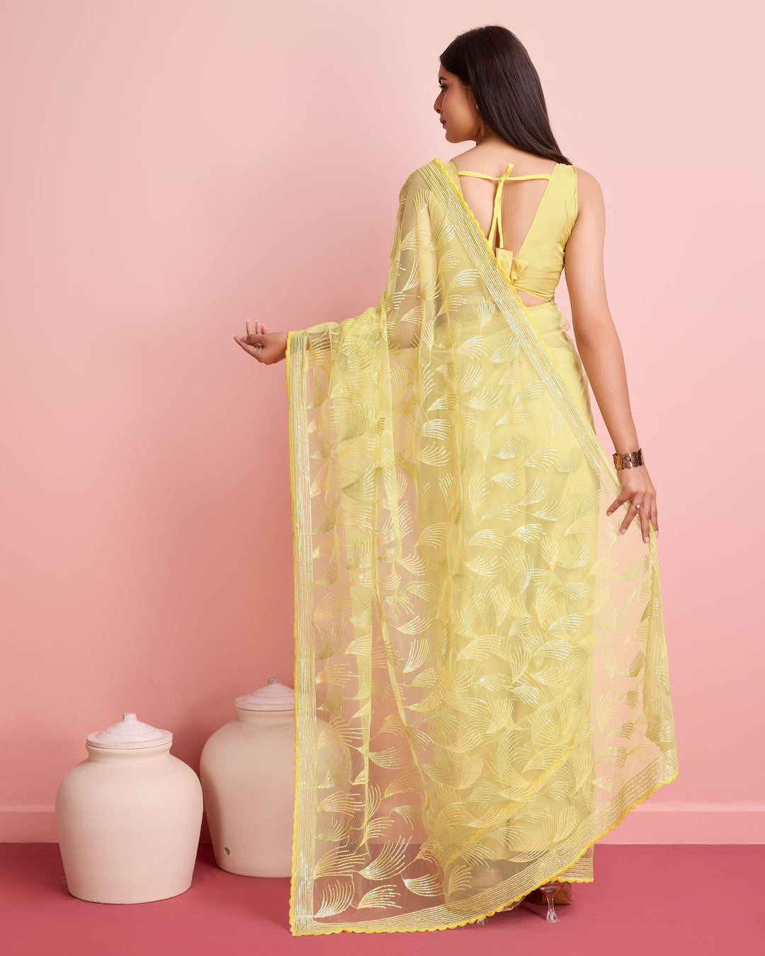 Soft-Net Saree with Sequance Embroidery | Art-Silk Blouse for Weddings & Festive Events