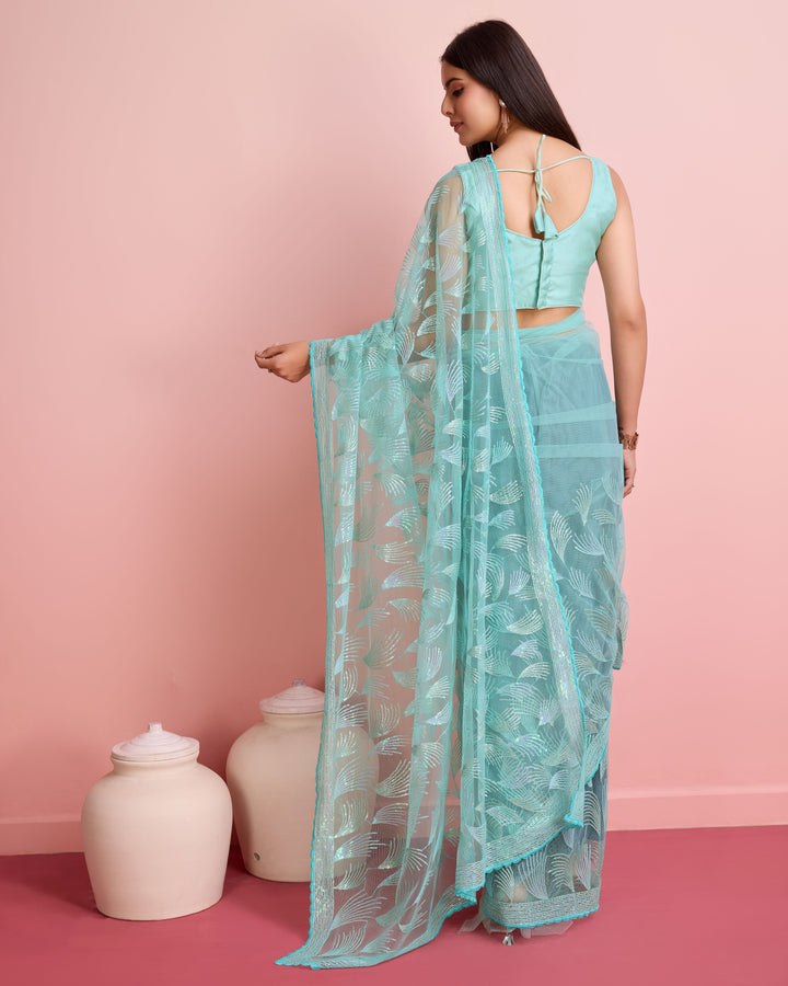 Soft-Net Saree with Sequance Embroidery | Art-Silk Blouse for Weddings & Festive Events