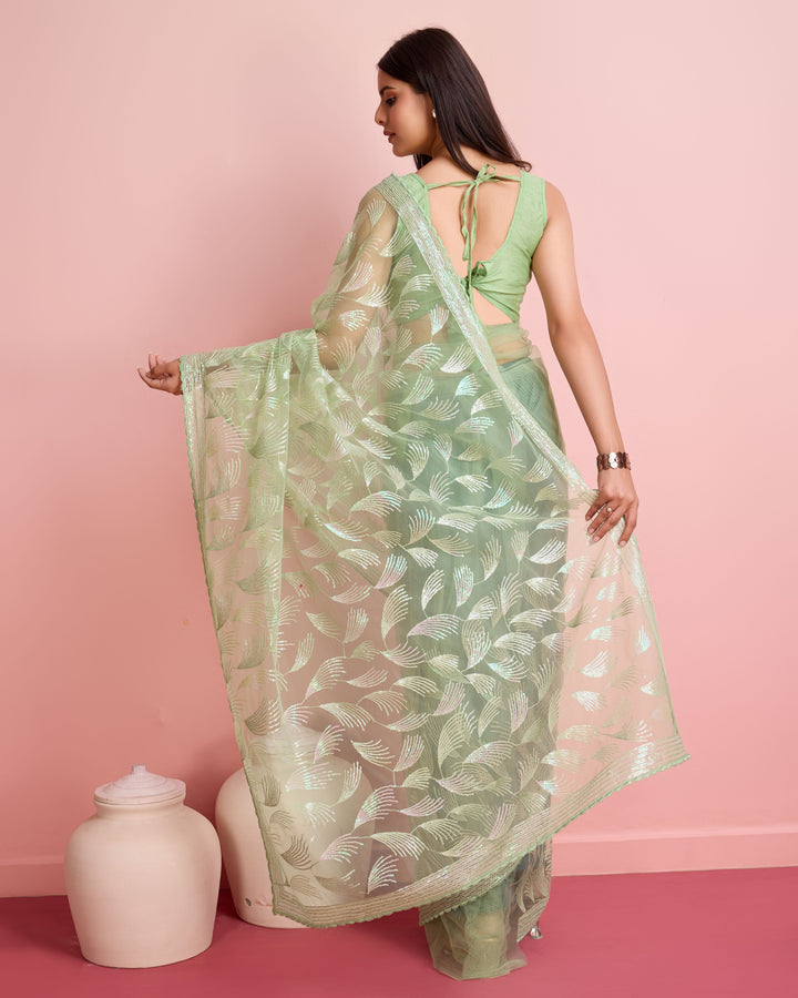 Soft-Net Saree with Sequance Embroidery | Art-Silk Blouse for Weddings & Festive Events