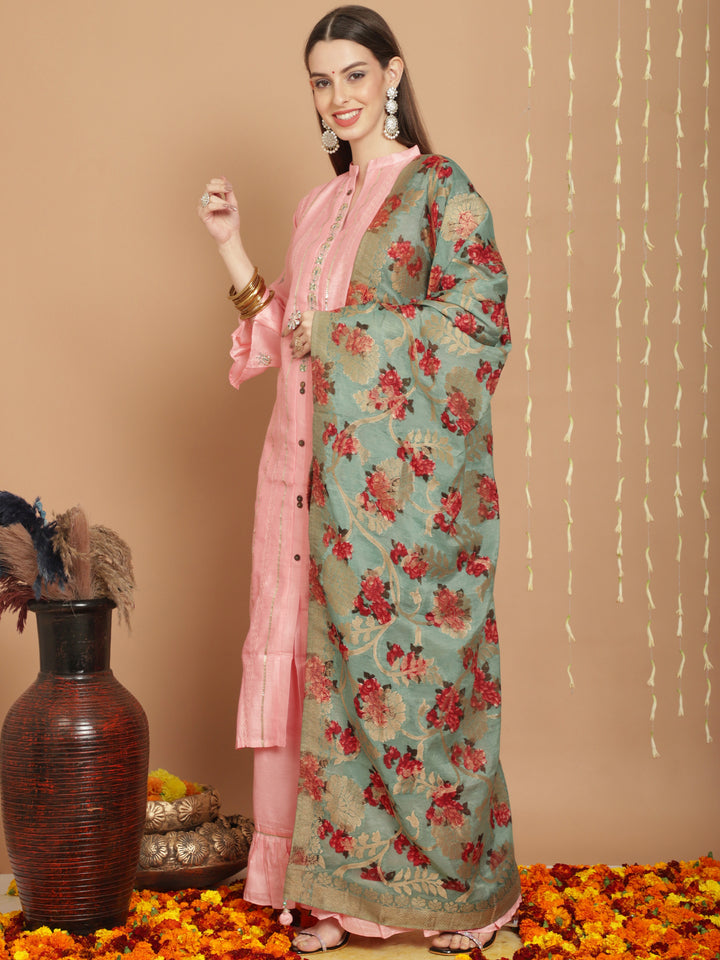 Designer Pink Tussar Silk Long Length Palazzo Suit | Elegant & Stylish Women's Traditional Wear