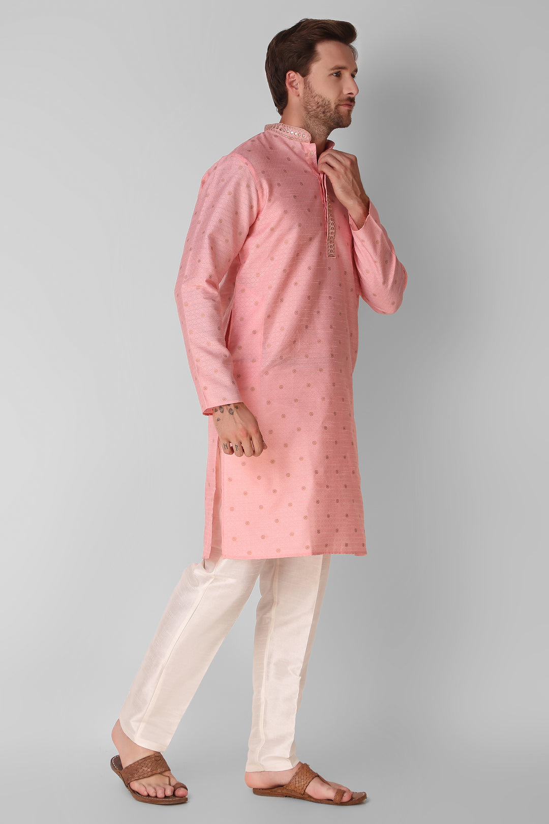 Designer Embroidered Jacquard Silk Kurta Pajama Set | Art Silk Pajama for Men