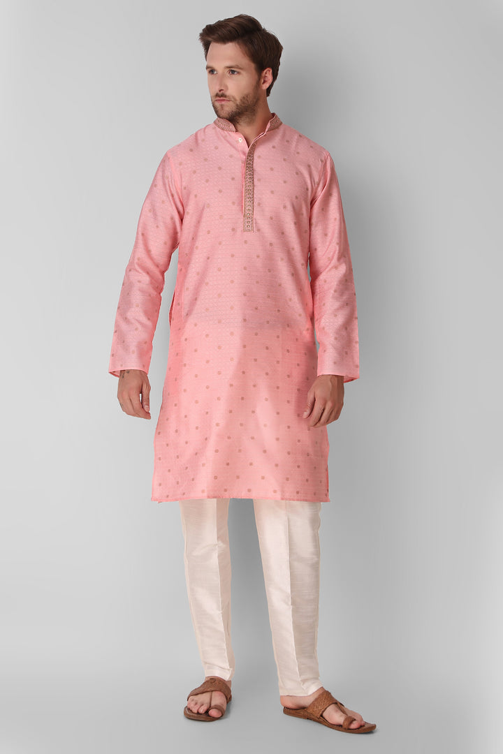 Designer Embroidered Jacquard Silk Kurta Pajama Set | Art Silk Pajama for Men