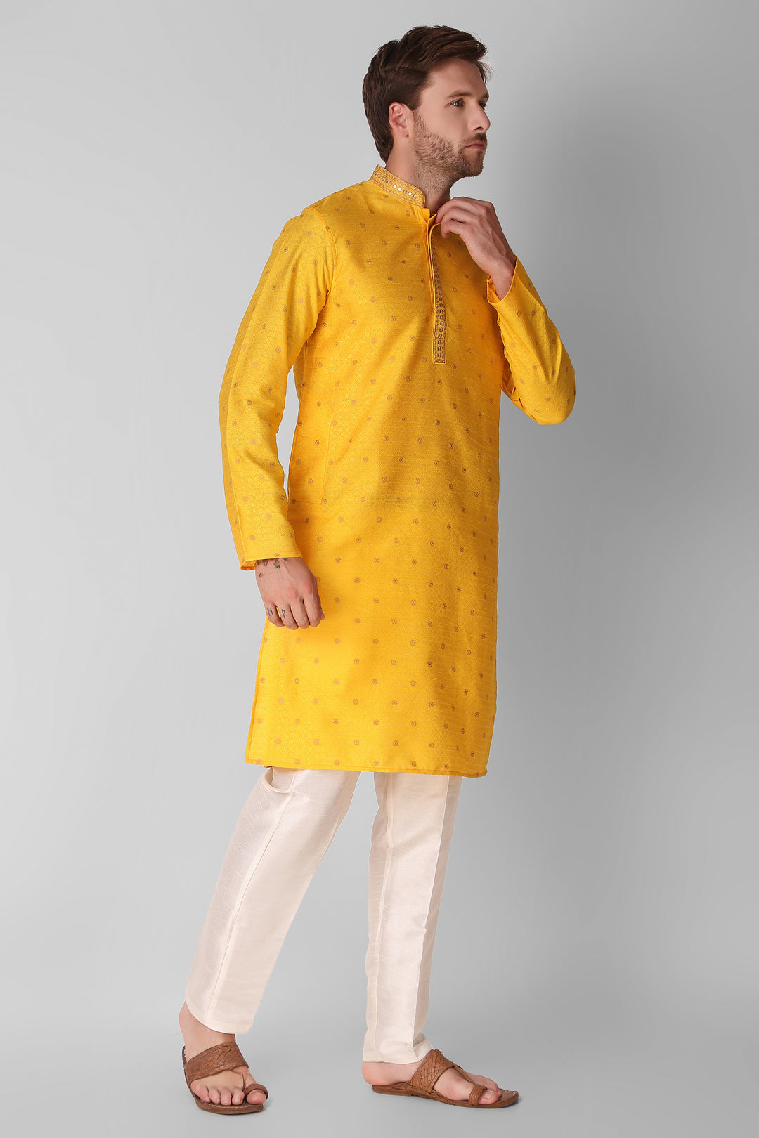 Designer Embroidered Jacquard Silk Kurta Pajama Set | Art Silk Pajama for Men