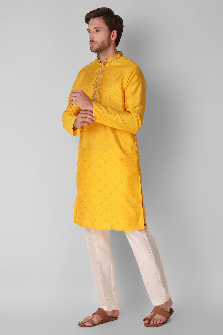 Designer Embroidered Jacquard Silk Kurta Pajama Set | Art Silk Pajama for Men