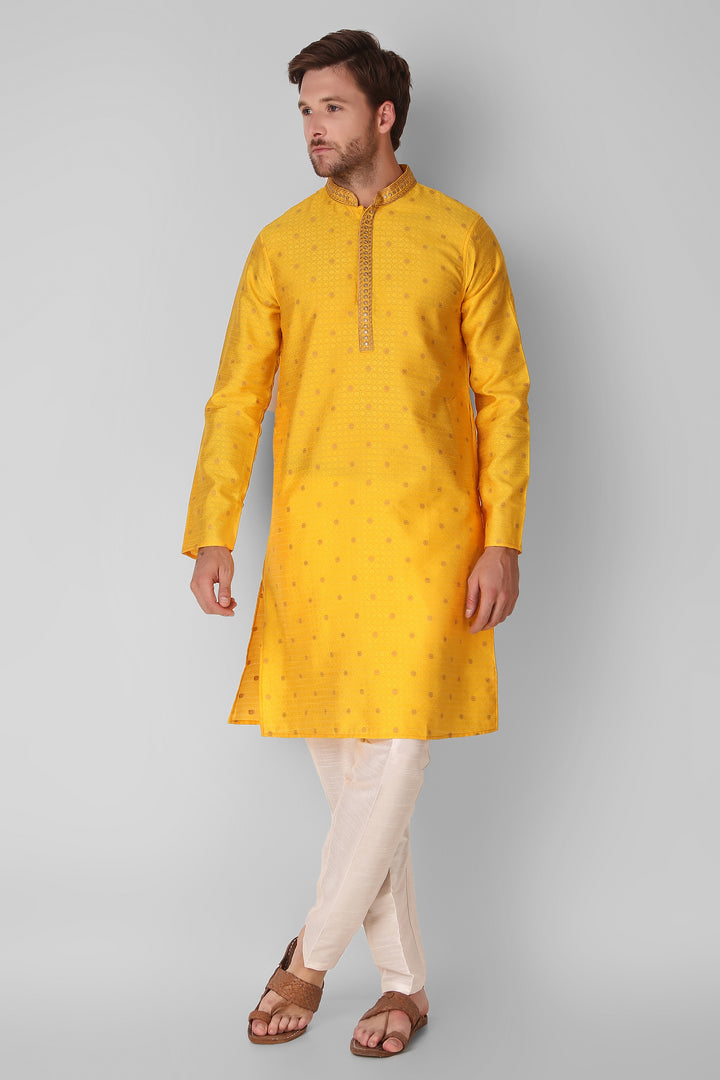 Designer Embroidered Jacquard Silk Kurta Pajama Set | Art Silk Pajama for Men