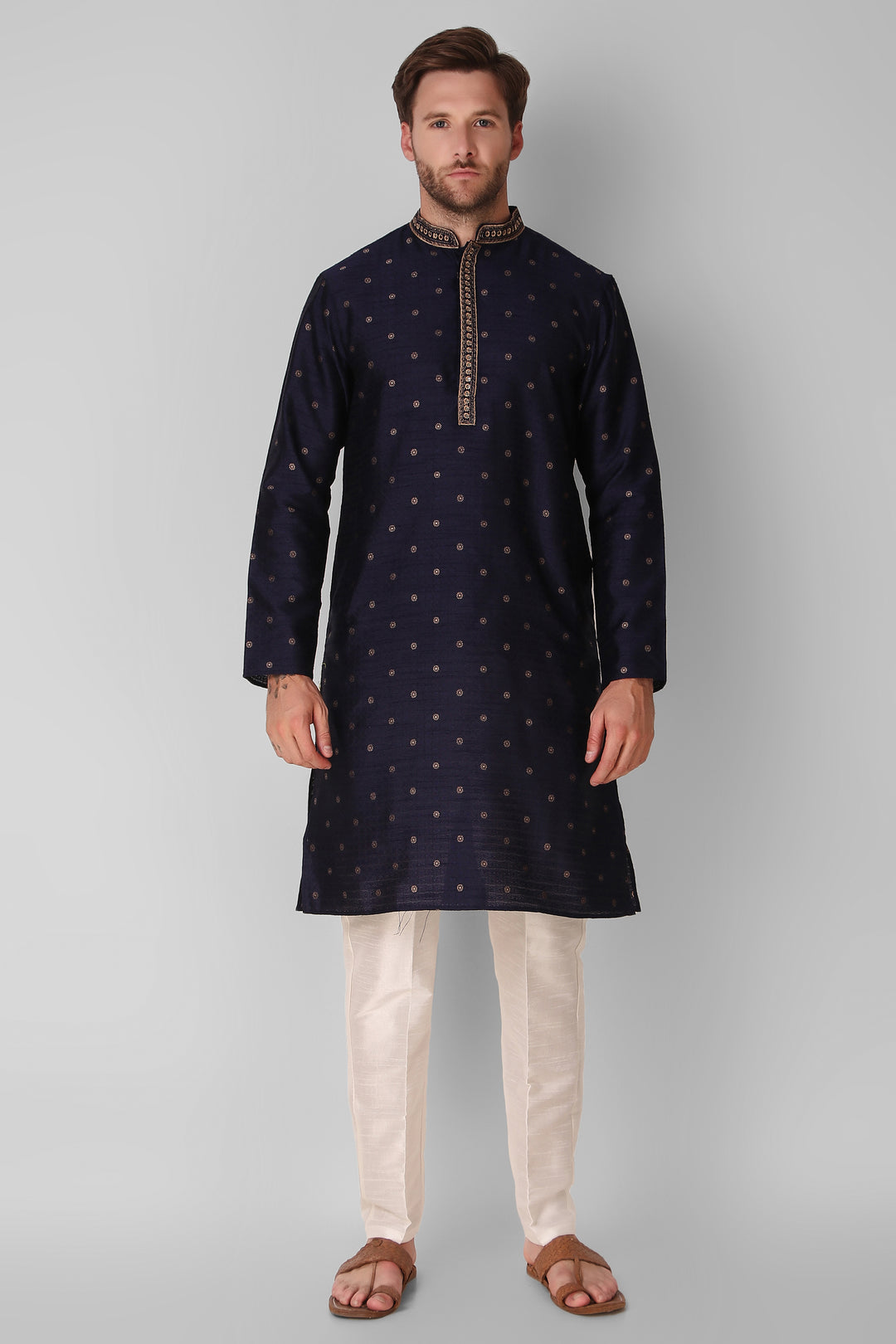 Designer Embroidered Jacquard Silk Kurta Pajama Set | Art Silk Pajama for Men