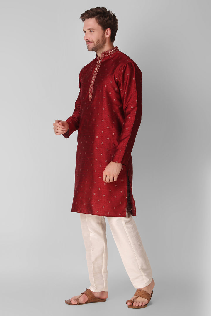 Designer Embroidered Jacquard Silk Kurta Pajama Set | Art Silk Pajama for Men