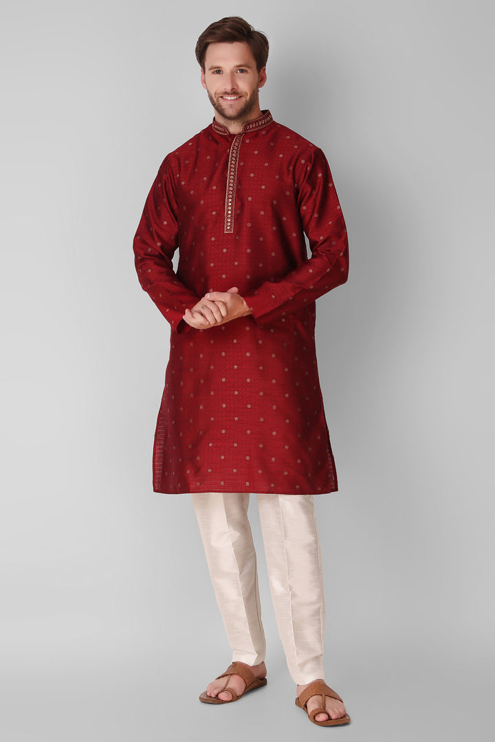 Designer Embroidered Jacquard Silk Kurta Pajama Set | Art Silk Pajama for Men