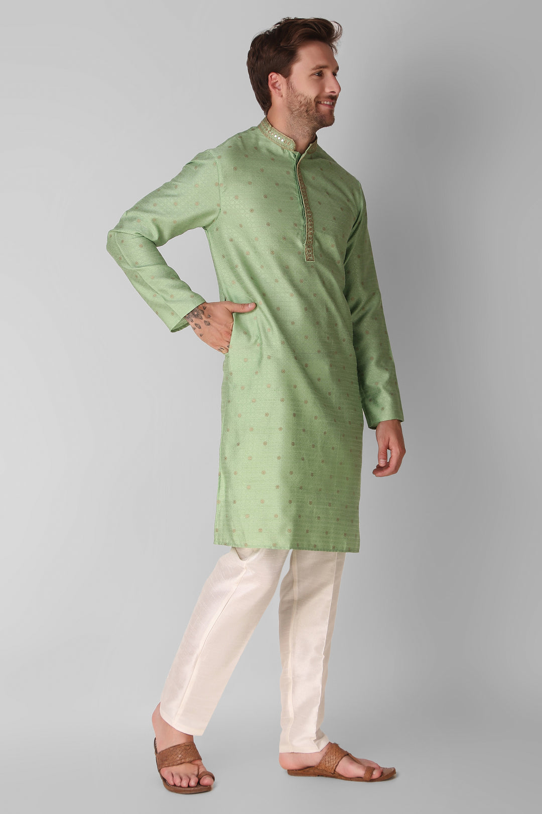 Designer Embroidered Jacquard Silk Kurta Pajama Set | Art Silk Pajama for Men