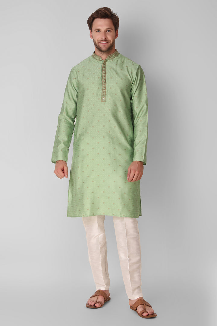 Designer Embroidered Jacquard Silk Kurta Pajama Set | Art Silk Pajama for Men