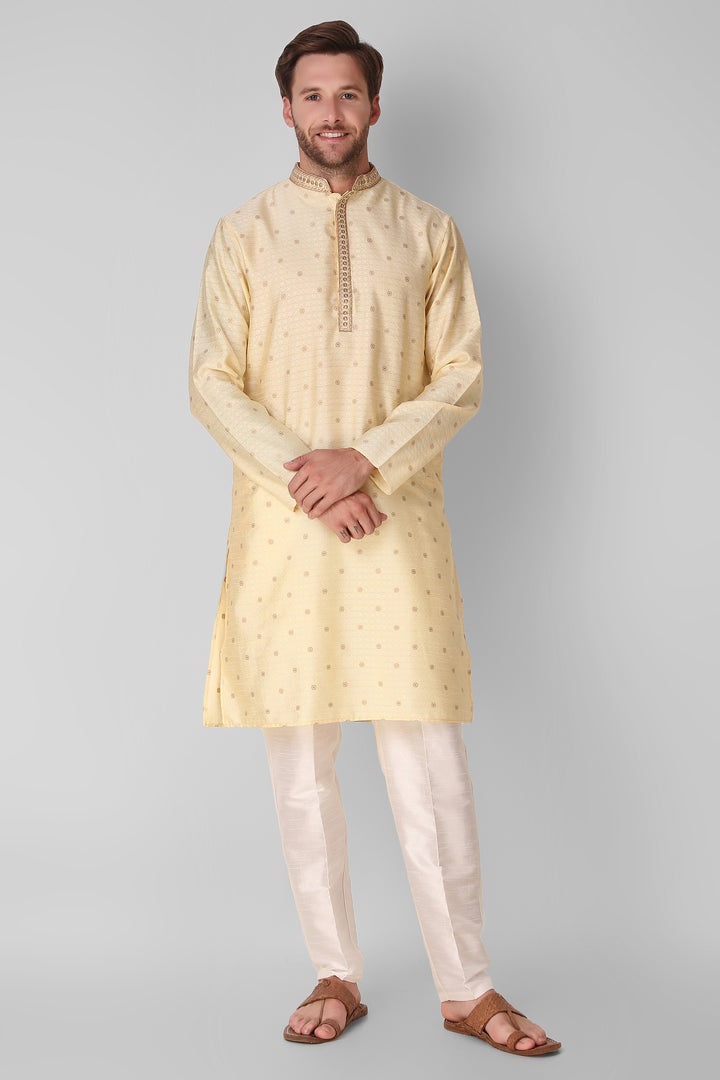 Designer Embroidered Jacquard Silk Kurta Pajama Set | Art Silk Pajama for Men