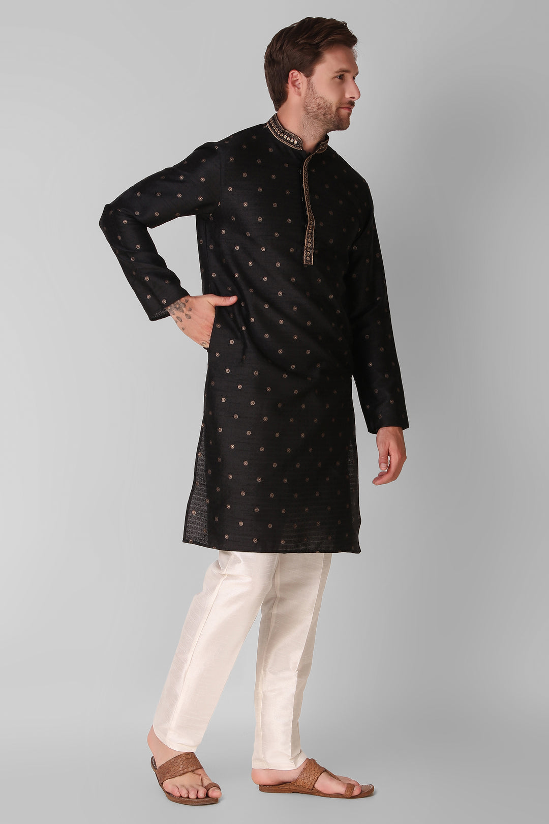 Designer Embroidered Jacquard Silk Kurta Pajama Set | Art Silk Pajama for Men