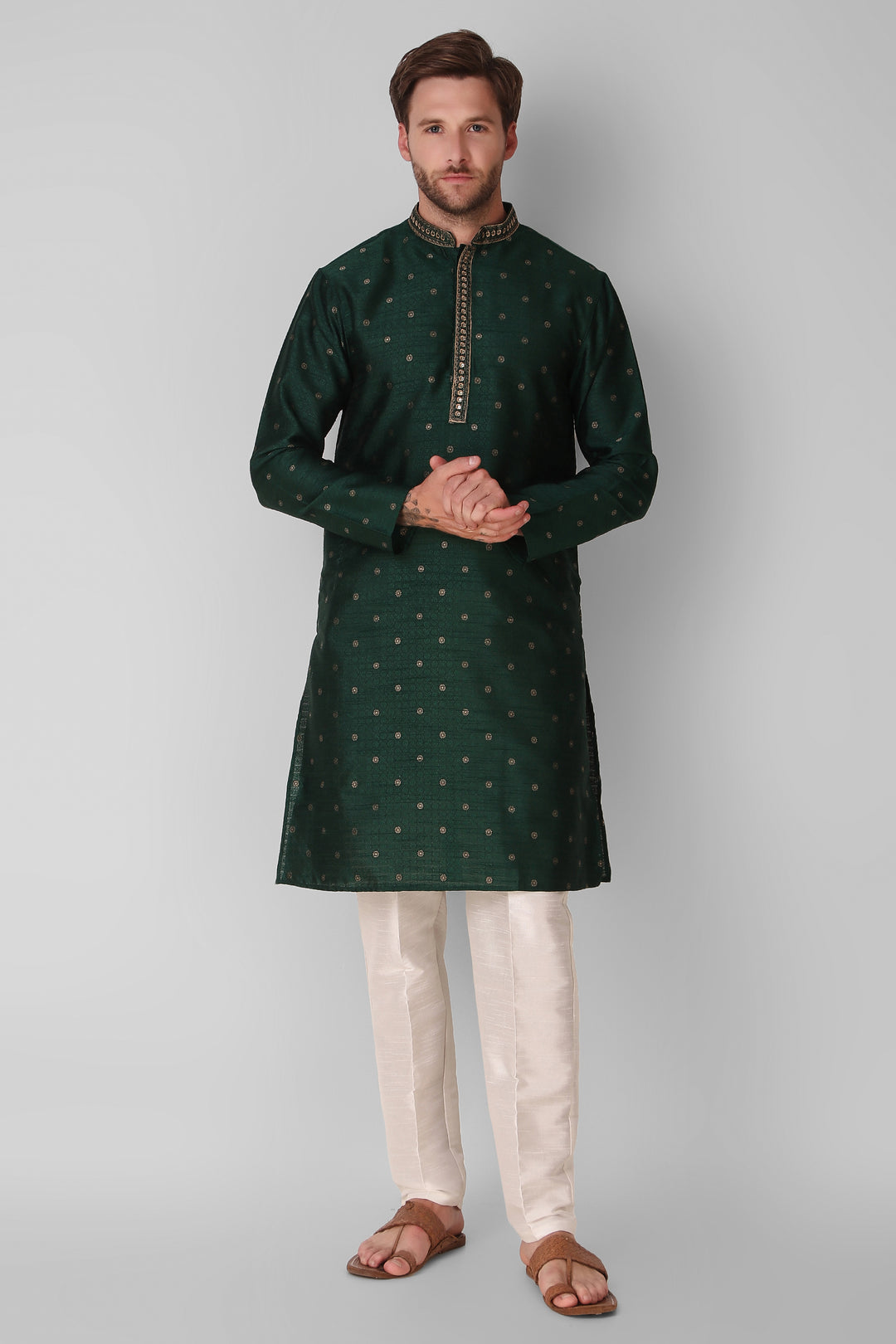 Designer Embroidered Jacquard Silk Kurta Pajama Set | Art Silk Pajama for Men