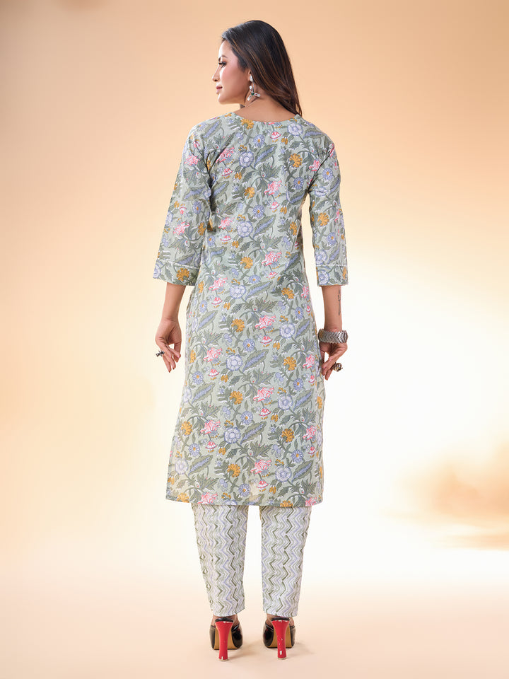 Designer Printed Grey Cotton Kurti | Party Wear Kurta for Women