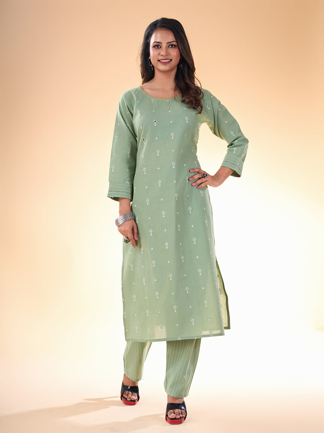 Green Kurti for Women | Designer Printed Cotton Kurta Wedding Kurta