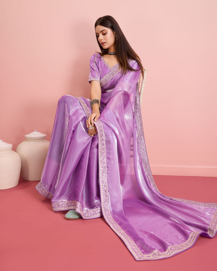 Embroidered Jimmy-Choo Saree with Art-Silk Blouse | Wedding & Festive Wear