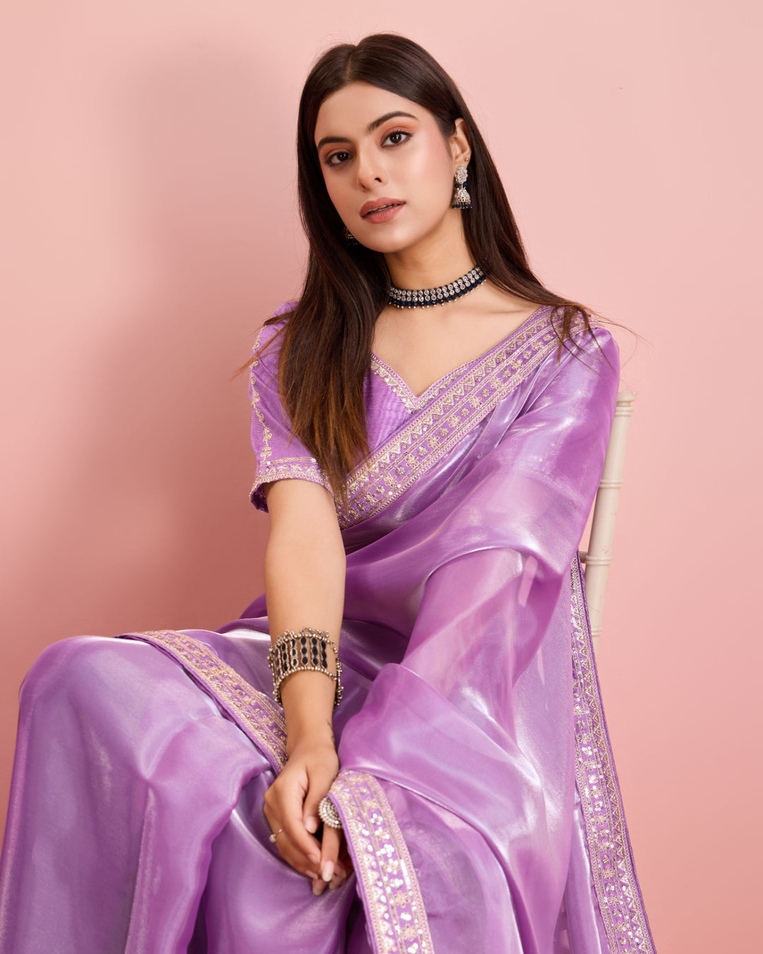 Embroidered Jimmy-Choo Saree with Art-Silk Blouse | Wedding & Festive Wear