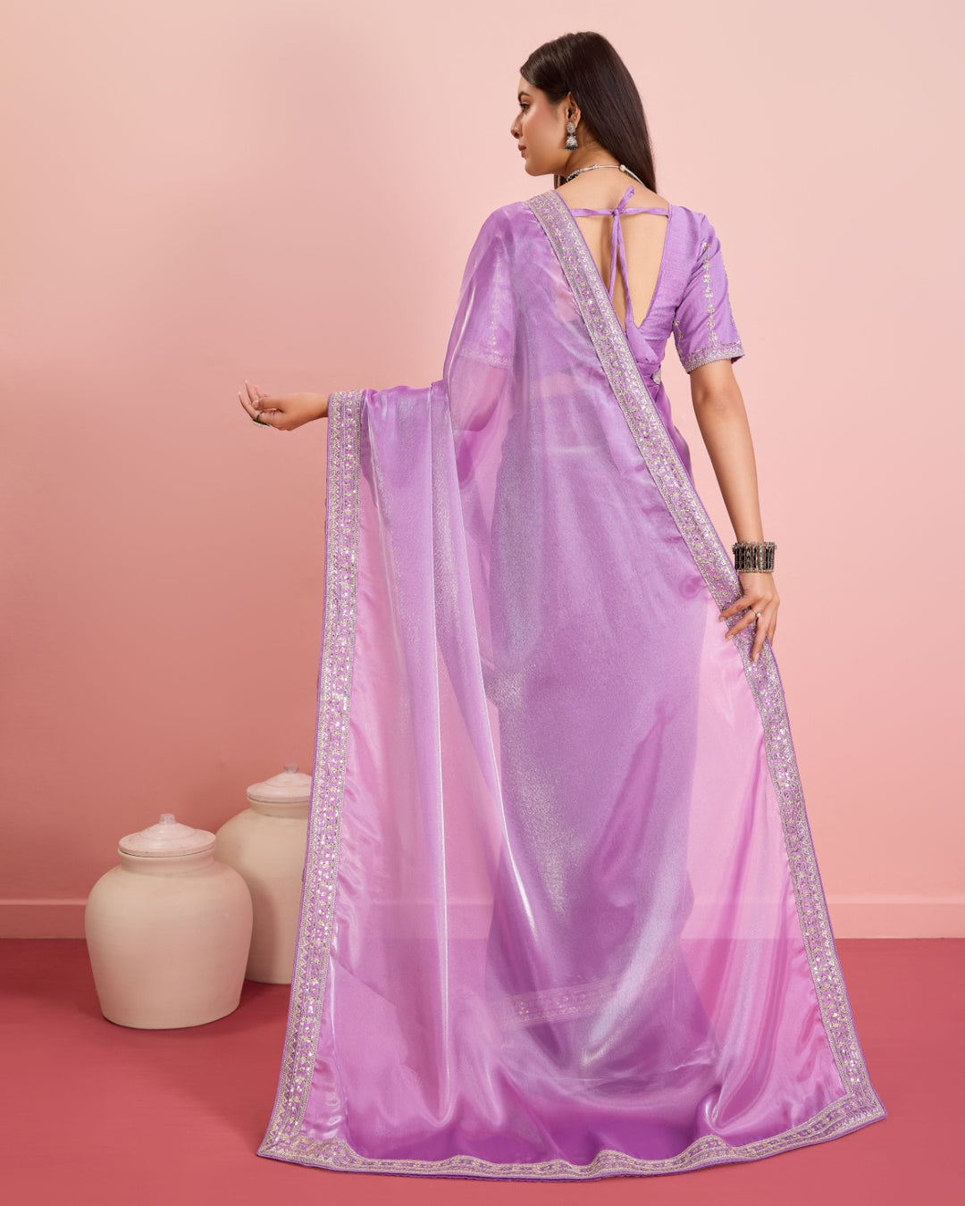 Embroidered Jimmy-Choo Saree with Art-Silk Blouse | Wedding & Festive Wear